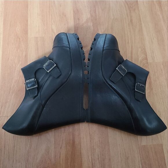 Jonak Paris Black Leather Monk Strap Platform Wedge Oxfords 39 - Picture 4 of 9